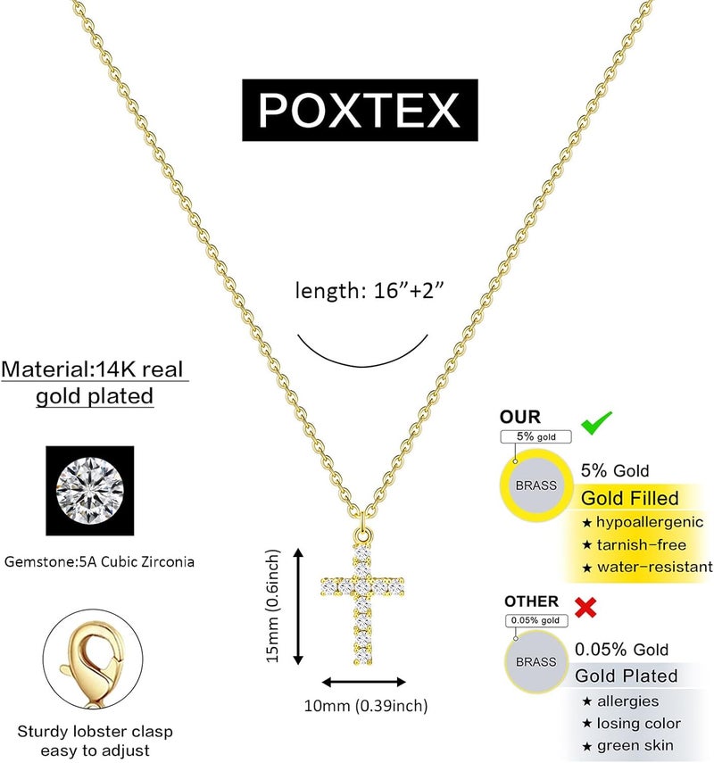 Poxtex Cross Necklace for Women Girls, Dainty 14K Gold Silver Plated Cross Choker Pendant Jewelry Non Tarnish Waterproof Trendy Cute Simple Small Necklace Easter Christian Baptism Religious Faith Jewelry Gifts - Image 4